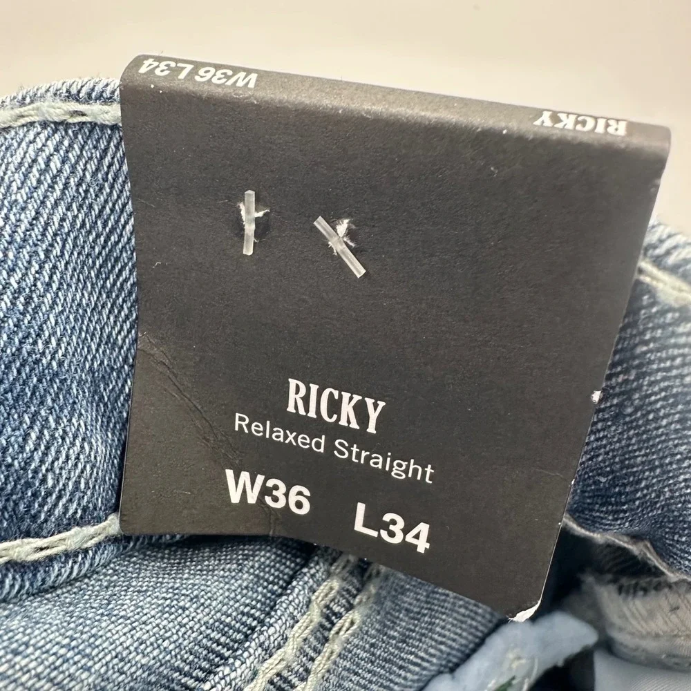 True Religion Ricky Big T Flap Relaxed Straight Jeans Light Pacific Wash 36x34